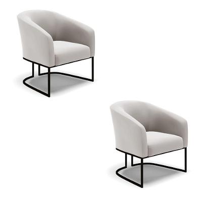 Kit 2 Poltronas Stella Veludo Base Industrial Preto - D'Rossi Cor Cinza