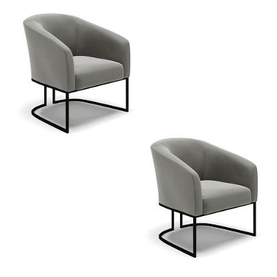 Kit 2 Poltronas Stella Suede Grafite Base Industrial Preto - D'Rossi