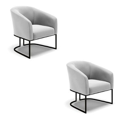 Kit 2 Poltronas Stella Suede Cinza Base Industrial Preto - D'Rossi