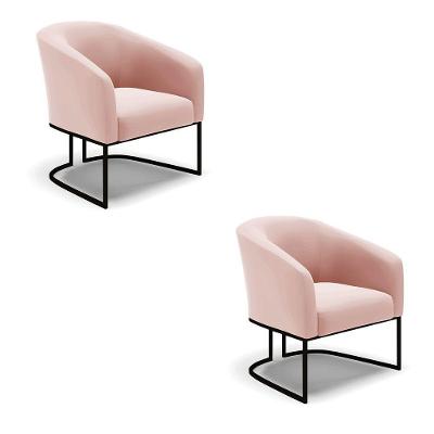 Kit 2 Poltronas Stella Veludo Base Industrial Preto - D'Rossi Cor Rose