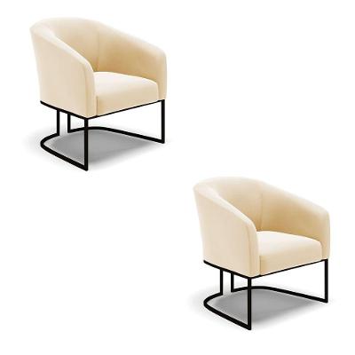 Kit 2 Poltronas Stella Suede Bege Base Industrial Preto - D'Rossi
