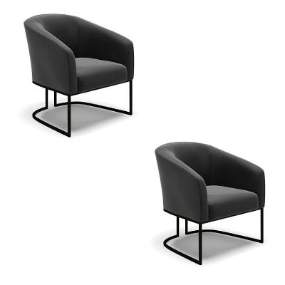 Kit 2 Poltronas Stella Suede Base Industrial Preto - D'Rossi Cor Preto