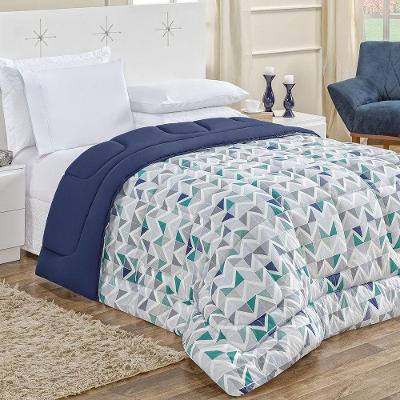 Edredom Casal Quality Estampado Dupla Face 100% Algodão Fio Penteado 1 Peça - Azul Geométrico