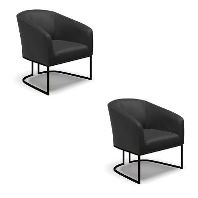 Kit 2 Poltronas Stella Corino Base Industrial Preto - D'Rossi Cor Preto