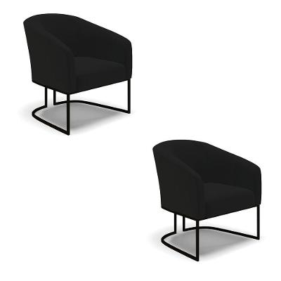 Kit 2 Poltronas Stella Linho Base Industrial Preto - D'Rossi Cor A79 Preto