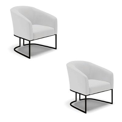 Kit 2 Poltronas Stella Linho Base Industrial Preto - D'Rossi Cor A05 Cinza