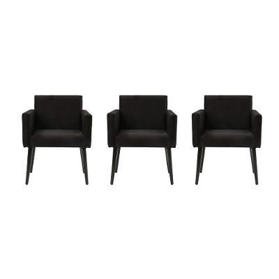 Kit 3 Poltronas Luca Para Sala De Estar Suede - Preto - Cor: Preto