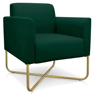 Poltrona Decorativa Base Industrial X Dourada Maressa S23 Suede Verde
