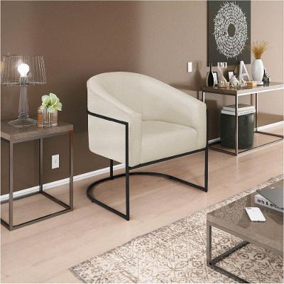 Poltrona Luiza Base De Ferro Preto Linho - Adj Decor Cor Bege