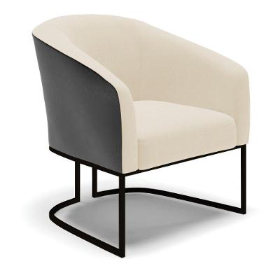Poltrona Stella Corano Preto Com Linho Bege A19 Base Industrial Preto - D'Rossi
