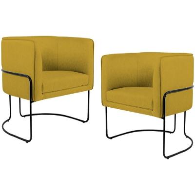 Kit 02 Poltronas Preto Betina D02 Veludo Mostarda C-279