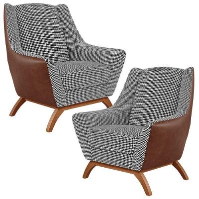 Kit 2 Poltronas Base Em Madeira Marrom B-38 Pied Poule