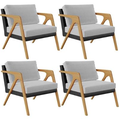Kit 04 Poltronas Sala L02 Couríssimo Preto Linho Cinza