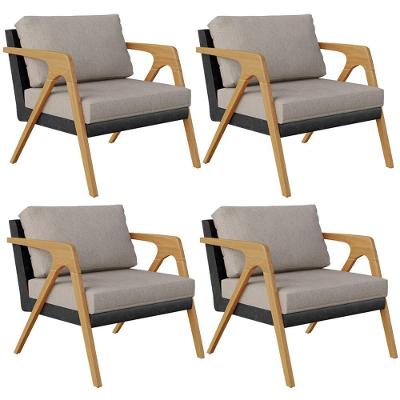 Kit 04 Poltronas L02 Couríssimo Preto Linho Bege
