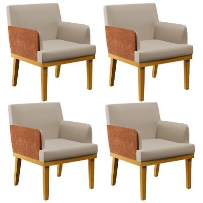 Kit 04 Poltronas Base Mel Beatriz W01 Linho Bege Camel