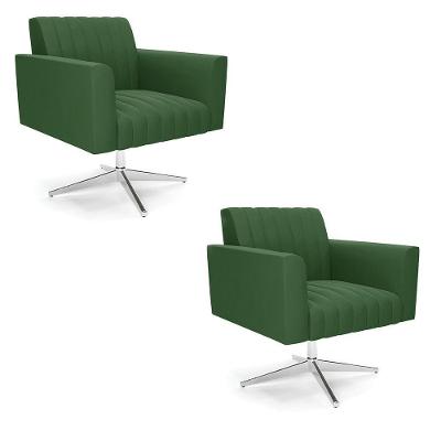Kit 2 Poltronas Giratória Viena Gomada Suede Base Cromada - D'rossi Cor Verde