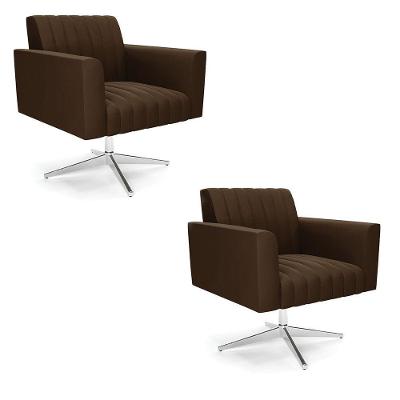 Kit 2 Poltronas Giratória Viena Gomada Suede Base Cromada - D'rossi Cor Marrom