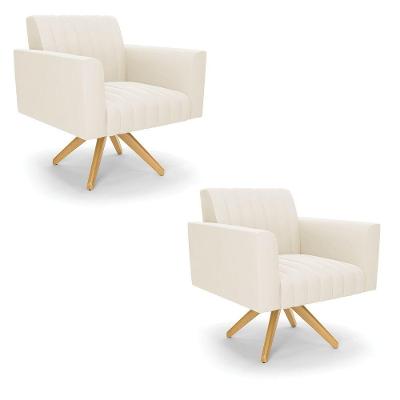 Kit 2 Poltronas Giratória Viena Gomada Veludo Base De Madeira Ma30 - D'rossi Cor Bege