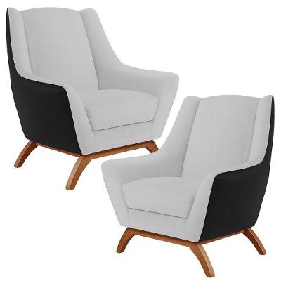 Kit 2 Poltronas Corano Preto C-05 Linho Cinza D-315