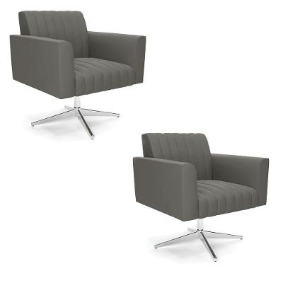 Kit 2 Poltronas Giratória Viena Gomada Suede Base Cromada - D'rossi Cor Grafite
