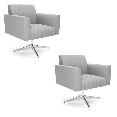 Kit 2 Poltronas Giratória Viena Gomada Suede Base Cromada - D'rossi Cor Cinza
