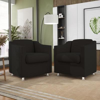 Kit 2 Poltronas Decorativas Tilla Consultório Recepção Sala Suede Cor:Preto