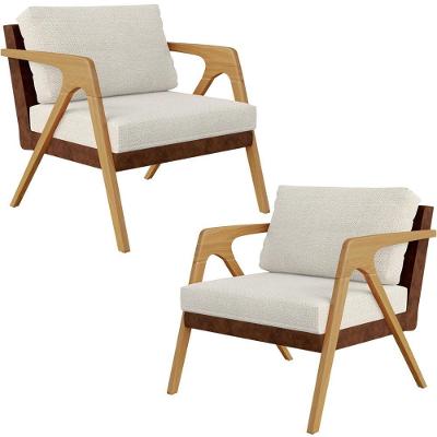 Kit 02 Poltronas Pietra L02 Marrom Linho Champagne