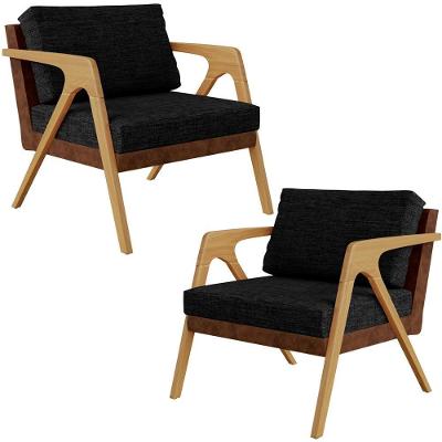 Kit 02 Poltronas Pietra L02 Couríssimo Marrom Linho Chumbo