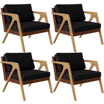 Kit 04 Poltronas Pietra L02 Couríssimo Marrom Linho Chumbo