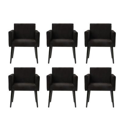 Kit 6 Poltronas Luca Estilo Retrô Decorativa - Preto - Cor: Preto