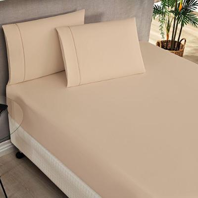 Jogo Cama Lençol Home Basic Casal 180 Fios C/ Ponto Palito 3 Peças - Cáqui
