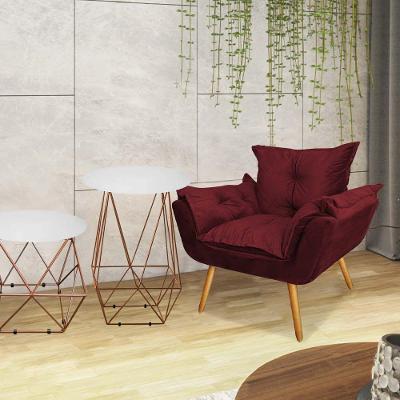 Kit Poltrona Opala Com 2 Mesas Lol Ferro Bronze Branco Corino Vermelho - Ahazzo Móveis