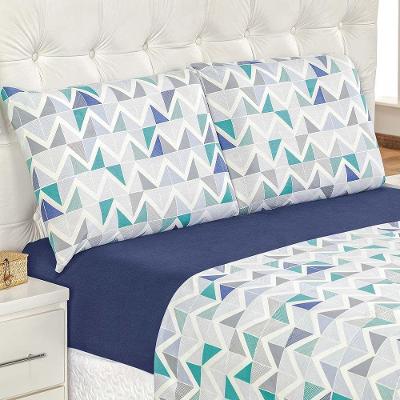 Jogo De Cama Casal Queen Quality Estampado Malha 100% Algodão 4 Peças - Azul Geométrico