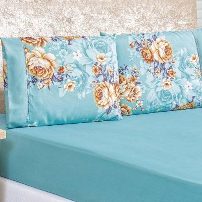 Jogo De Cama Lençol Diamond Queen Tecido Micro Percal 200 Fios 3 Peças - Azul Turquesa Florido