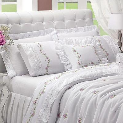 Cobre Leito Queen Charme Percal 180 Fios 6 Peças - Branco