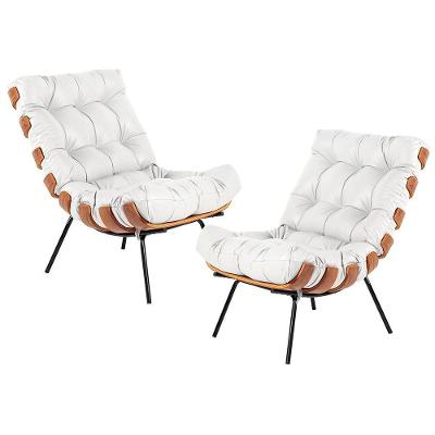 Kit 02 Poltronas Sala De Estar Costela L04 Couro Branco