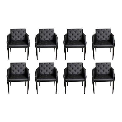 Kit 8 Poltronas Costura Capitonê Sala Espera Escritório - Preto - Cor: Preto