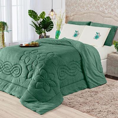 Coberdrom Floral Verde King 3Pçs DuplaFace Manta Microfibra