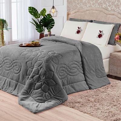Coberdrom Floral Cinza King 3Pçs DuplaFace Manta Microfibra