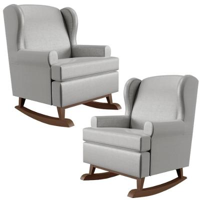 Kit 2 Poltronas Malu Base Madeira P02 Facto Cinza Metalizado