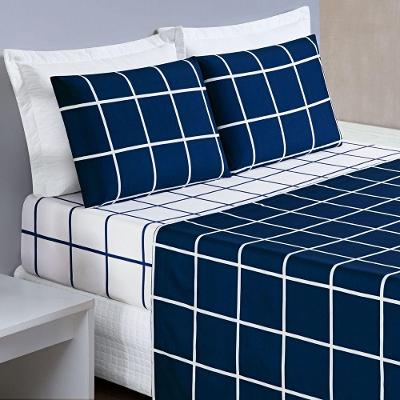 Jogo Cama Lençol Casal 200 Fios 4 Peças Azul Marinho