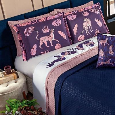 Jogo De Cama Branco/rosê Casal 4Pçs Micr 180Fios