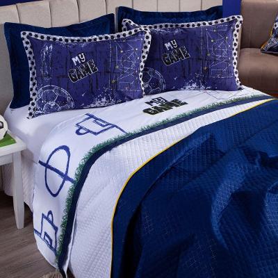 Jogo De Cama Futebol Branco Queen 4 Pçs Micropercal 180 Fios
