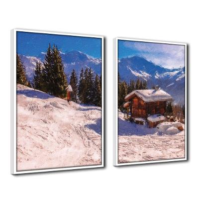 Quadro Decorativo Textura Cx Alta 2 Un 40x60 Casa Na Neve Titulos Moldura Branca
