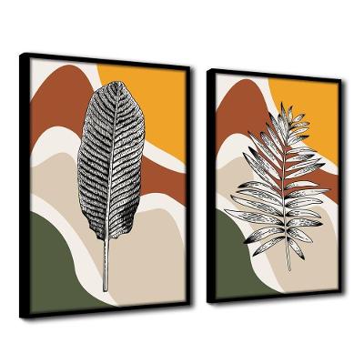 Quadro Decorativo Textura Cx Alta Folhas Em Cores 2 Un 40x60 Titulos Moldura Preta