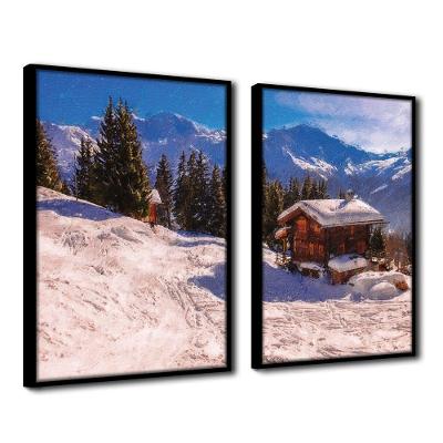 Quadro Decorativo Textura Cx Alta 2 Un 40x60 Casa Na Neve Titulos Moldura Preta