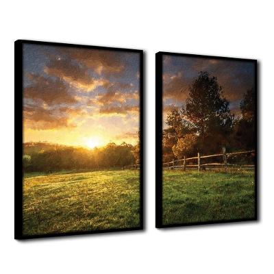 Quadro Decorativo Textura Cx Alta 2un 40x60 Campo Ensolarado Titulos Moldura Preta