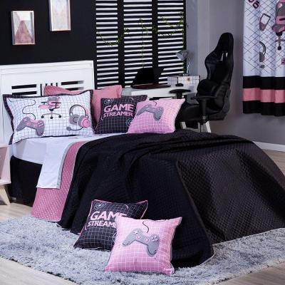 Kit Cobre Leito Rosê Dupla Face C/ Almofadas Solteiro 05 Pçs