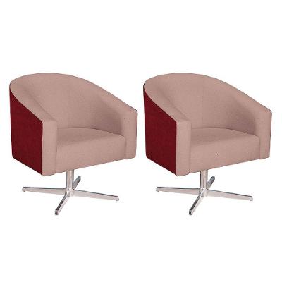 Kit 02 Poltronas Luiza Base Giratória De Metal Factor Vermelho E Linho - Adj Decor Cor Rosê