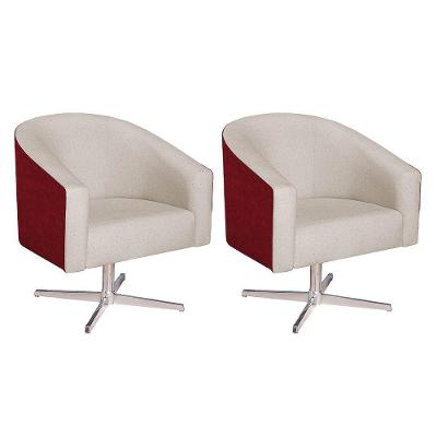 Kit 02 Poltronas Luiza Base Giratória De Metal Factor Vermelho E Linho - Adj Decor Cor Bege